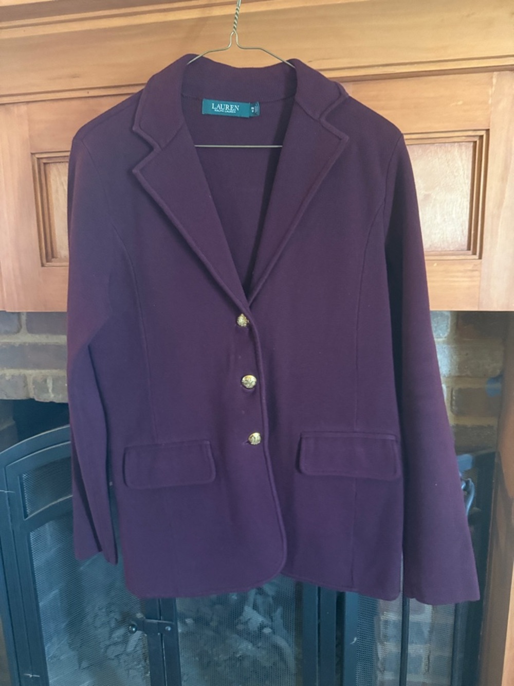 Lauren Ralph Lauren Deep Burgundy Fitted Women's Blazer Gold Metal Buttons Pet M